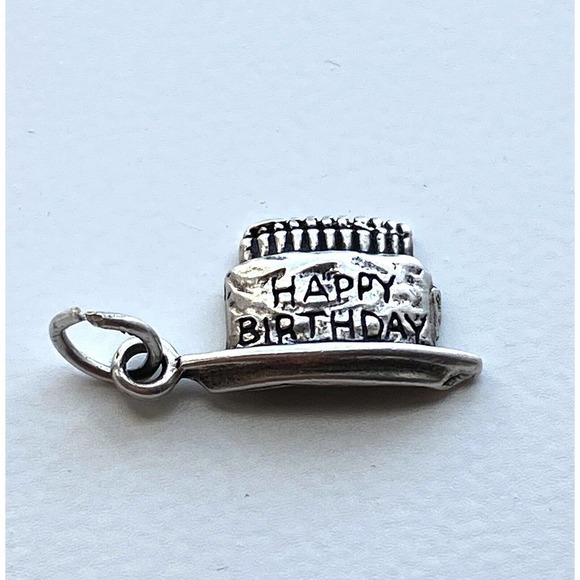 Vintage Sterling Silver 3D Charm Birthday Cake 925 For Bracelet - Picture 2 of 7